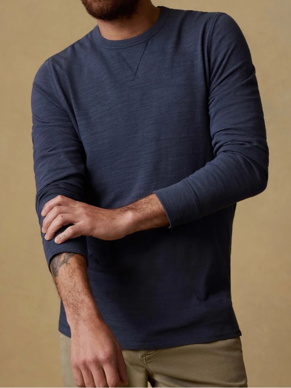 Faherty Men Sunwashed Slub Crewneck Blue Nights LARGE NWT